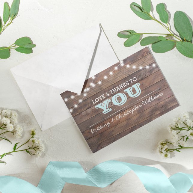Barnwood Lights Aqua Wedding Thank You Note (Creator Uploaded)