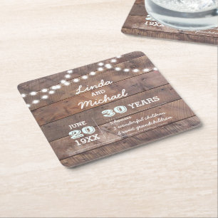 Barnwood Lights Diamond Personalized Anniversary Square Paper Coaster