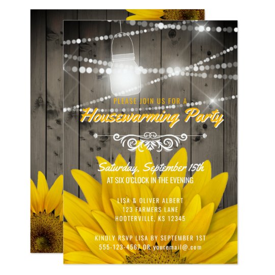 Barnwood Lights Mason Jar Sunflower Housewarming Card