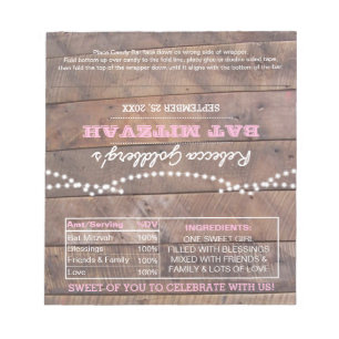 Barnwood Lights Pink Bat Mitzvah Candy Wrappers Notepad