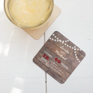 Barnwood Lights Ruby Personalized Anniversary Square Paper Coaster