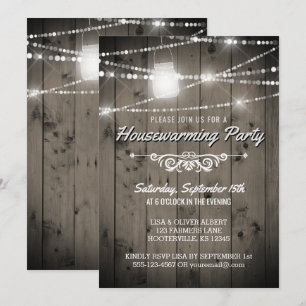 Barnwood Lights Rustic Housewarming Party Invitation