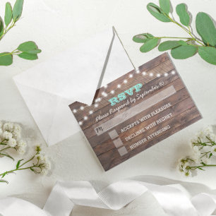 Barnwood Lights Teal Bat Mitzvah RSVP Card