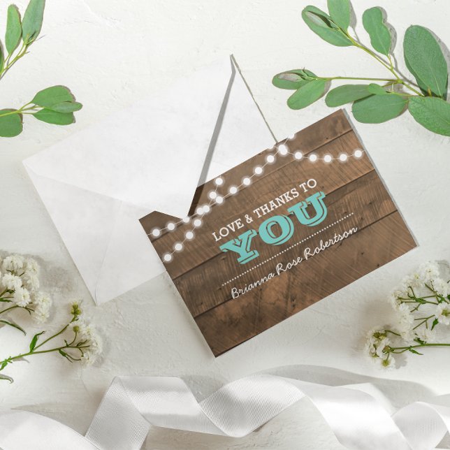 Barnwood Lights Teal Confirmation Thank You Note Card (Creator Uploaded)