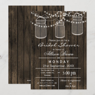 Barnwood mason jar rustic bridal shower invitation