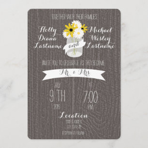 Barnwood +  Mason Jar Wildflowers Wedding Invitation