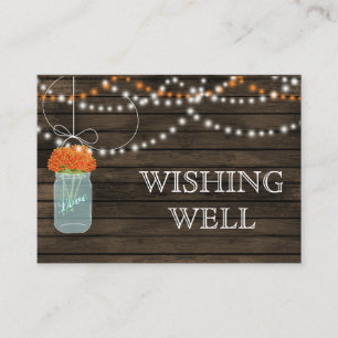 Barnwood mason jars,orange flowers wishing well enclosure card
