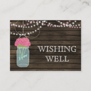 Barnwood mason jars,pink flowers wishing well enclosure card