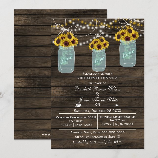Barnwood mason jars rehearsal dinner invite (Front/Back)