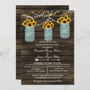 Barnwood mason jars rehearsal dinner invite