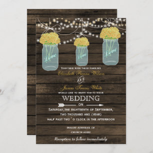 Barnwood, pot de mason jaune invitations de mariag