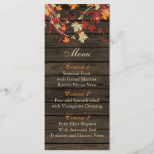Barnwood Rustic ,fall leaves wedding menu cards