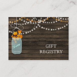 Barnwood Rustic fall mason jars gift registry Enclosure Card