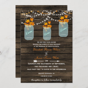 Barnwood, Rustic mason jar fall wedding Invitation