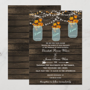 Barnwood, Rustic mason jar fall wedding invites