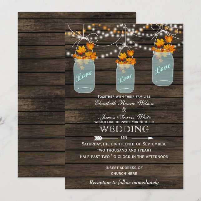 Barnwood, Rustic mason jar invitation Mariage de a (Devant / Derrière)