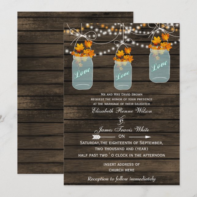 Barnwood, Rustic mason jar invitations mariages de (Devant / Derrière)