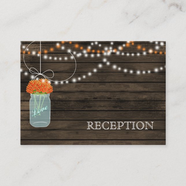 Barnwood Rustic orange mason jars reception invite (Front)
