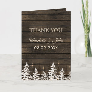 Barnwood Rustic Pine trees, winter Thank You Card
