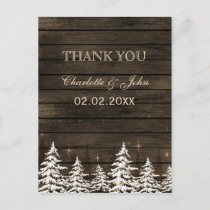 Barnwood Rustic Pine trees, winter Thank You notes Postcard