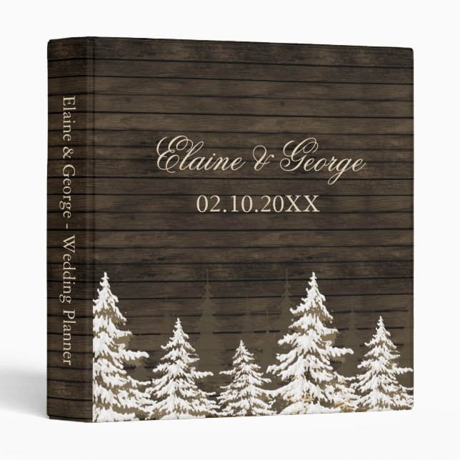 Barnwood Rustic Pine trees winter wedding  Planner Binder (Front/Spine)