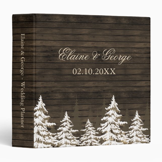 Barnwood Rustic Pine trees winter wedding  Planner Binder (Front/Spine)