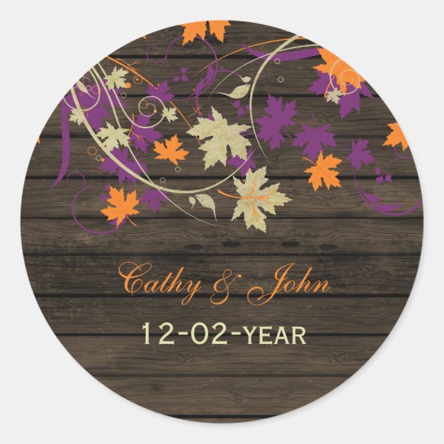 Barnwood Rustic plum fall wedding favour stickers (Front)