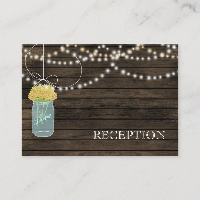 Barnwood Rustic yellow mason jars reception invite (Front)