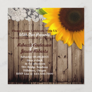 barnwood sunflower wedding country wedding invitation