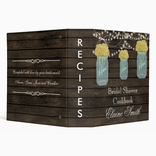 barnwood yellow flowers Mason Jar Recipe Folder Binder (Background)