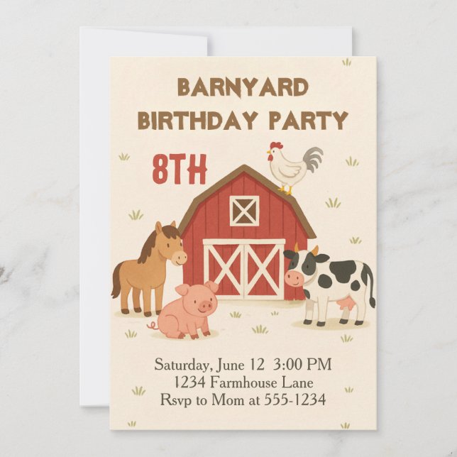 Barnyard Animal Birthday Invitation (Front)