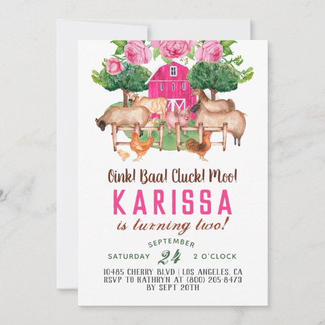 Barnyard Animal Farm Invitation Anniversaire (Devant)