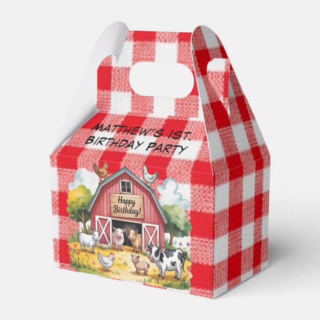 Barnyard Animals 1st. Birthday Party Favor Box (Front Side)