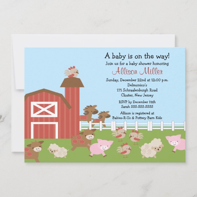 Barnyard Animals Baby Girl Shower Invitation (Devant)