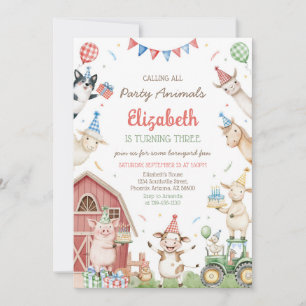 Barnyard Animals Farm Birthday Party Invitation
