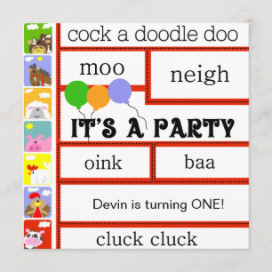 Barnyard Animals Farm Cow Pig Horse Birthday Invitation
