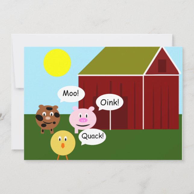 Barnyard Animals Kids Birthday Party Invitations (Front)