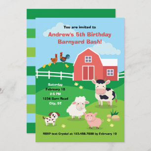 Barnyard avec animaux Invitation de fête d'anniver
