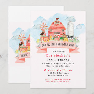 Barnyard Bash Farm Animals 2nd Birthday Party Invitation