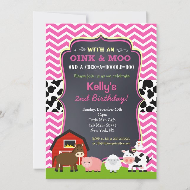 Barnyard Birthday Party Invitations for Girl (Front)