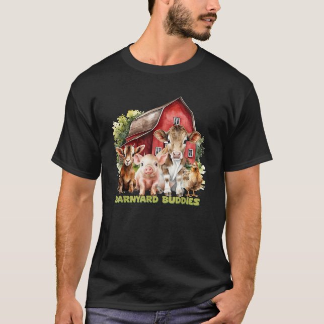 Barnyard Buddies Cute Cow Goat Pig Hen On The Farm T-Shirt (Front)