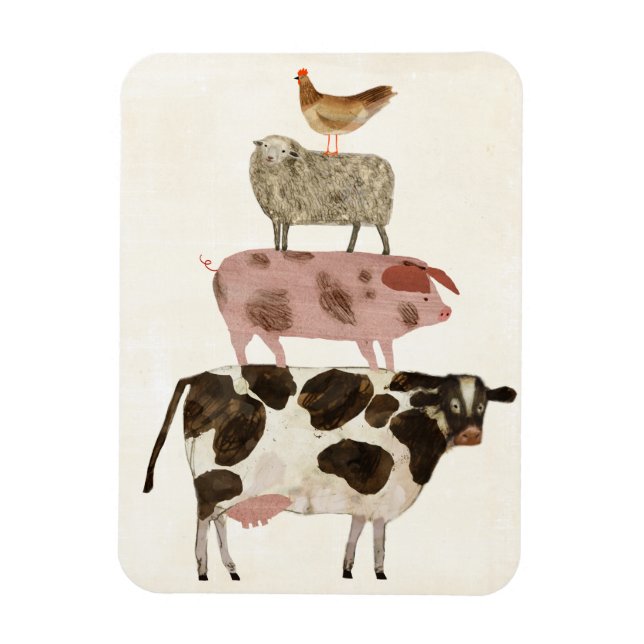 Barnyard Buds - Cow, Pig, Sheep, and Hen Magnet (Vertical)