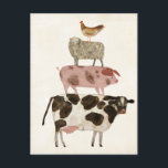 Barnyard Buds - Cow, Pig, Sheep, and Hen Postcard<br><div class="desc">Barnyard Buds IV by Victoria Borges. Features a fun image of a cow,  pig,  sheep,  and hen stacked on top of each other.</div>