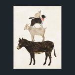 Barnyard Buds - Donkey, Goat, Dog, Cat Postcard<br><div class="desc">Barnyard Buds VI by Victoria Borges. Features a fun image of a donkey,  goat,  dog,  and cat stacked on top of each other.</div>