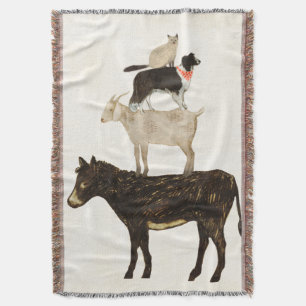 Barnyard Buds - Donkey, Goat, Dog, Cat Throw Blanket