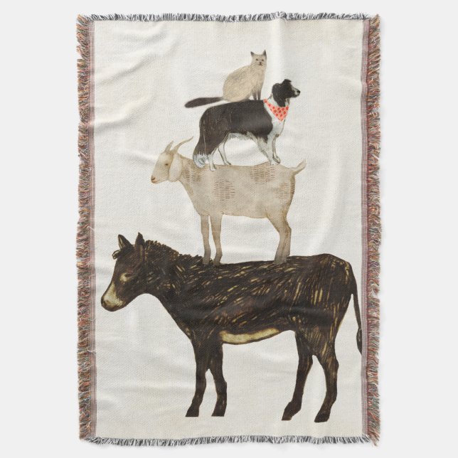 Barnyard Buds - Donkey, Goat, Dog, Cat Throw Blanket (Front Vertical)