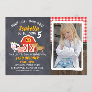 Barnyard Chalkboard Photo Anniversaire Invitation