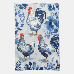 Barnyard Chickens and Botanical Pattern Design Kitchen Towel