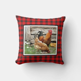 Barnyard Chickens / Hen and Rooster Throw Pillow