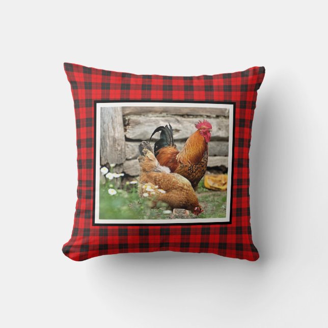 Barnyard Chickens / Hen and Rooster Throw Pillow (Front)